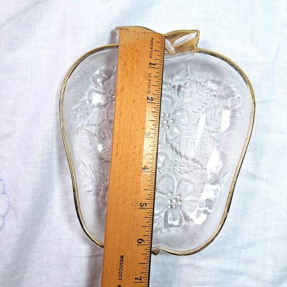 Hazel-Atlas Mid-Century Modern Clear Glass Apple Plate 22K Gold Trim 1950s MCM - Picture 6 of 8